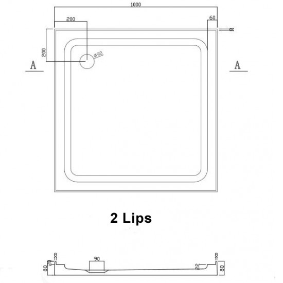 1000x1000mm Square Shower Tray Center/Corner Waste